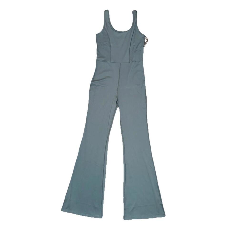 CAPELLA APPAREL New Womens Flare Leg Sports Jumpsuit M Green Bodycon Athleisure